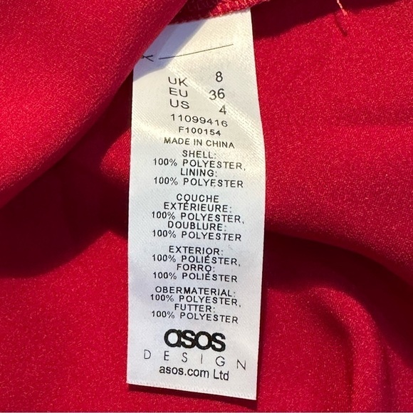 ASOS Cape Sleeve Dress Red Lightweight Silky Flowy Deep V Neckline - Picture 6 of 7